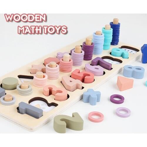 Wooden Math Toys Educational Teaching Aids Figure Matching Puzzle Preschool Busy Board Geometry Digital Toy Kids Gift