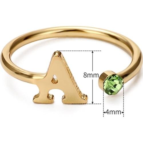 Duoying Birthstone Open Rings Personalized A-Z Small Letter Rings Simple Tiny Custom Gold Initial Alphabet Ring Dropshiping