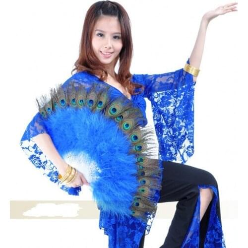 Elegant Peacock feather Hand Fan Dance Fancy Props Dress Wedding Costume Dance Folding Fan Halloween Phantom Party Supplies