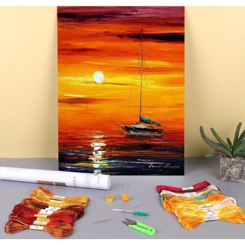 Playa Del Carmen Printed Canvas 11CT Cross Stitch Full Kit DIY Embroidery DMC Threads Hobby Handiwork Handicraft Wholesale