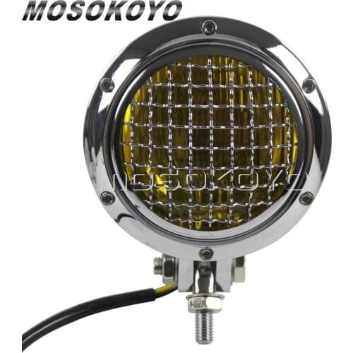Chrome Mesh Grille Cafe Racer 4.5" Headlight Amber Front Lamp Running Light for Harley Chopper Scrambler