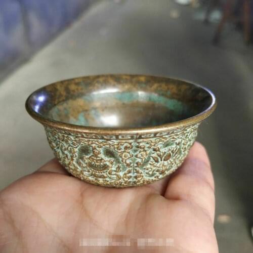 Chinese Antique Collection Brass the Eight Immortals Sculpture bowl Statue