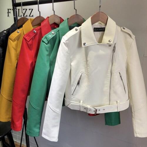 Faux Leather Jacket Women Slim Short Coat Ladies Pu Motorcycle Biker Punk Leather Jacket Ladies Black White Green Pvc Outerwear