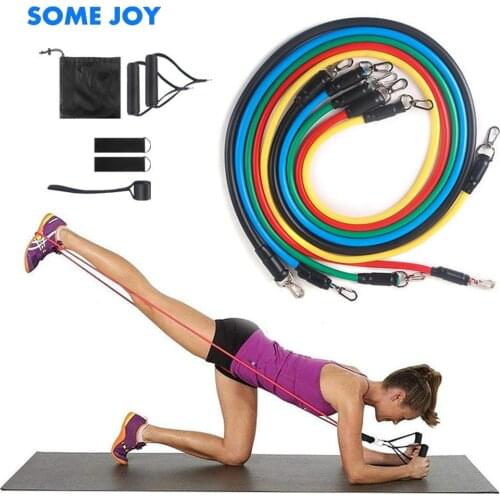 Resistance Bands 11 Piece Set Fitness Gym Equipment For Home TPE Gum Sport Training Workout Exercise Equipment Fitness Band