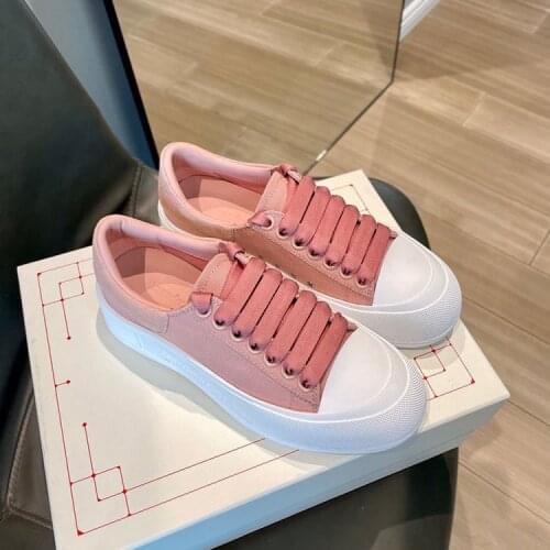 Summer 2021 womens shoes McQueen canvas small white shoes womens leather casual breathable big head thick sole increased