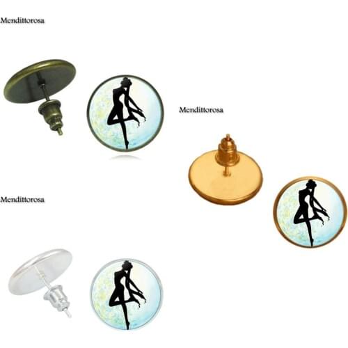 Mendittorosa Cute Sailor Moon Jewelry Glass Cabochon Bronze/Silver/Golden Clip Ear Hook Stud Earrings Jewelry
