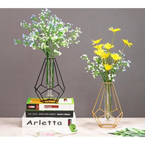 Metal Plant Holder Nordic Styles Metal + Glass Desktop Decoration Balcony Beautiful Iron Glass Bottle Vases Home Decoration