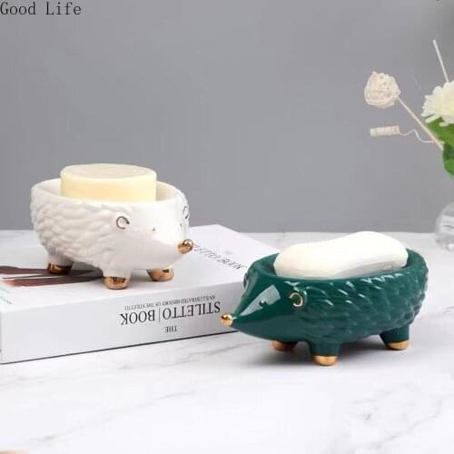 Fashion Creative Ceramic Hedgehog Shape Soap Drain Box for Hotel Home Bathroom