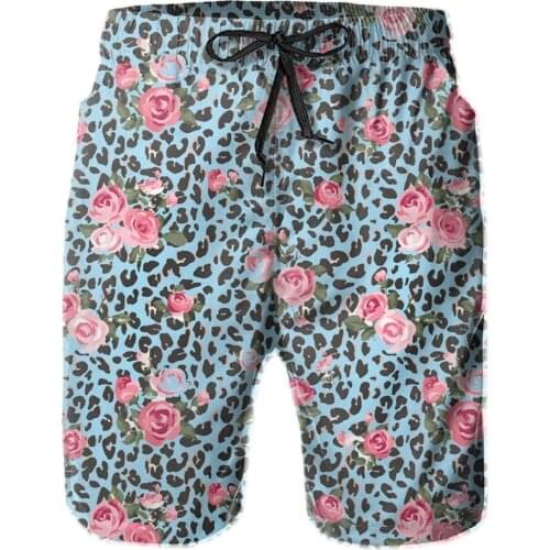 Mens Swim Trunks Leopard Flowers Prints Swimtrunks Board Shorts Elastic Waist Outdoors Summer Beach Shorts