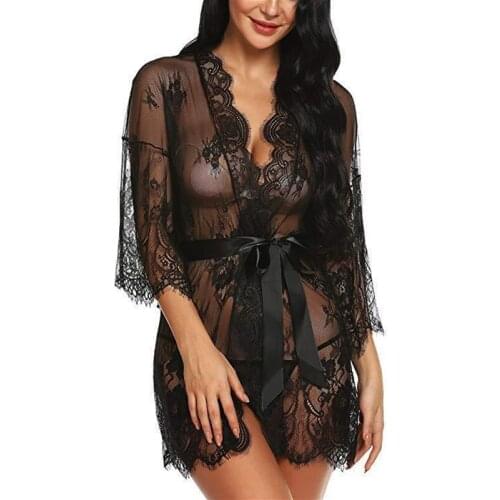 New sexy woman underwear lace ruffled robe see-through underwear pajamas evening dress erotic sex temptation clothes undressing