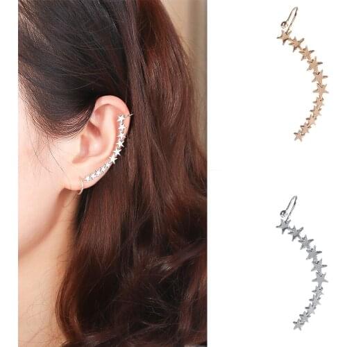 New Fashion Gold Color Star Shape Long Ear Cuffs Bohemian Crystal Clip On Ear Cuff For Women Earring Clips Jewelry