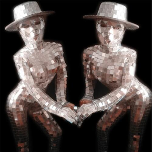 P19 Female stage dance costumes bar dj perform dress silver mirror bodysuit mirror gloves disco rave show outfits clothe hats ds