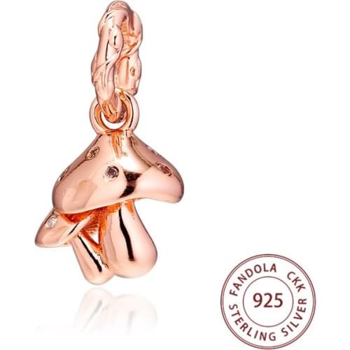 Fits Pandora Bracelet Argent Charm 925 Sterling Silver Metal Bead Rose Sparkling Mushroom Charms Beads for Jewelry Making kralen