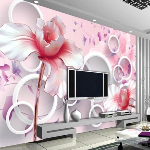 Custom Wall Mural Wallpapers For Living Room 3D Embossed Pink Magnolia Flower Murals TV Background Wall Painting Photo Wallpaper