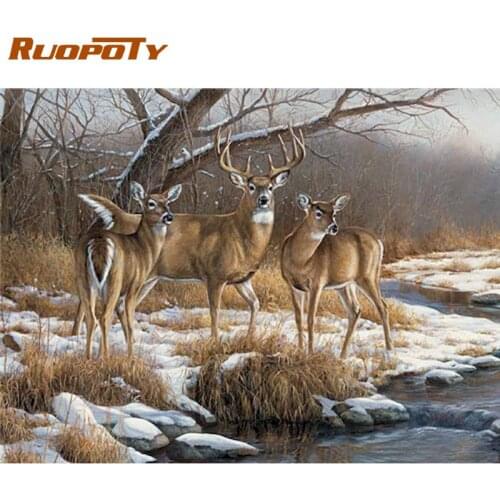 RUOPOTY Painting By Numbers For Kids Elk Animal Paint By Number Hand Painted Home Room Wall Decor Framed Canvas Craft Kits