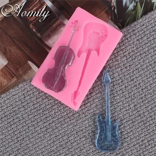 Aomily DIY Guitar Silicone Mold Cake Chocolate Mold Wedding Baking Musical Cake Decorating Tools Fondant Sugarcraft Cake Molds
