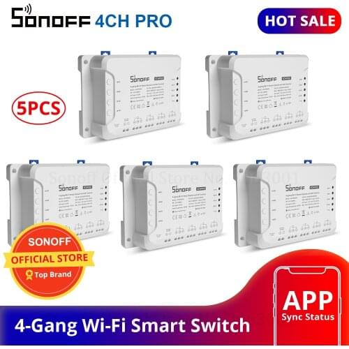 Sonoff 4CH Pro Smart Home RF Wifi Light Switch 4 Gang 3 Working Modes Inching Interlock Self-locking Wifi Switch Work With Alexa