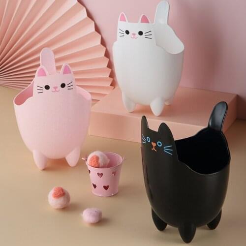 Cute Cat Shape Storage Bucket with Gifts Sundries Stationery Small Items Cartoon Storage Desktop Trash Can