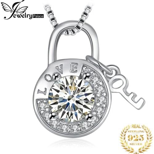 JewelryPalace Round Cubic Zirconia Etched Love Padlock Key Pendant Necklace Without Chain 925 Sterling Silver Pendant Fashion