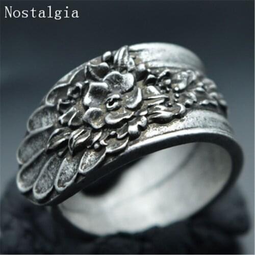 Norse Viking Jewelry Rose Flower Wings Spoon Rings Carved Retro Adjustable Special Ring Viking Accessories Gifts Rings Men Women
