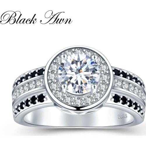 Classic 925 Sterling Silver Fine Jewelry Trendy Engagement Bague Black Spinel Womens Wedding Ring Bijoux Anillos Mujer C078