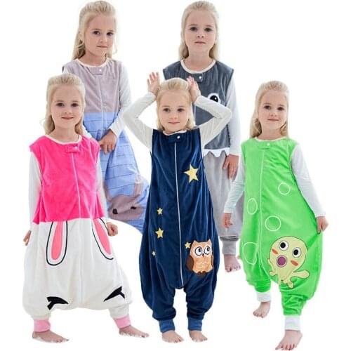 Winter Toddler Infant Baby Boys Girls Sleeveless Cartoon Printed Jumpsuit Fleece Wearable Blanket Sleep Bag Romper Clothes#g4