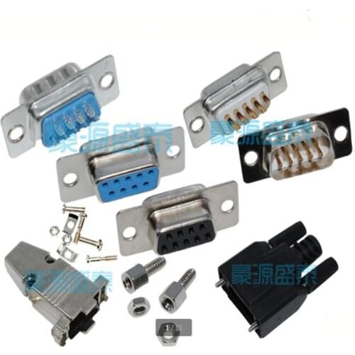 10PCS/Lot RS232 DB9 Female/Male Socket/Jack Connector 9P Welding-type 180 degree Blue/Black/White Color