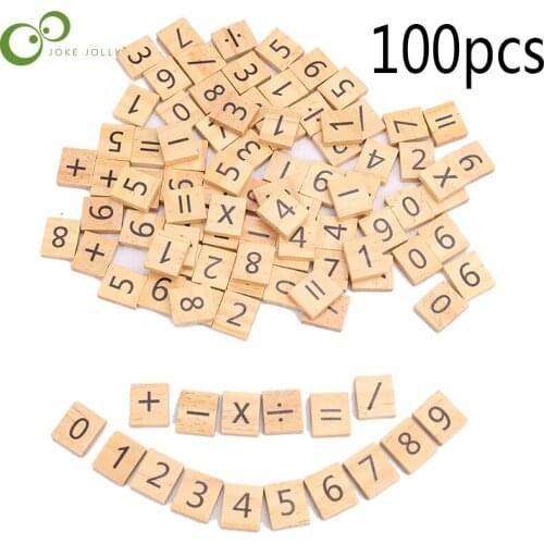 100Pcs Crafts Wood Digital Puzzle Educational Toys Wooden Alphabet Tiles Blocks Letters & Numbers For for Children WYW