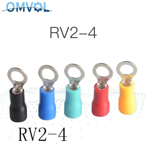 100PCS/LOT RV2-4 Blue Ring Insulated Wire Connector Electrical Crimp Terminal Cable Wire Connector for 1.5-2.5mm2