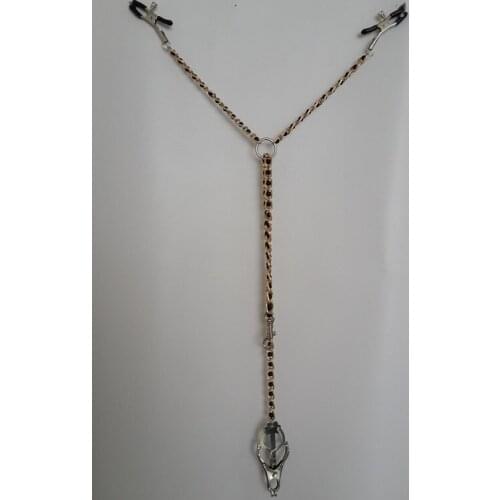 2 in 1 Metal Penis Ring&nipple Clamps With Adjustable Chain Length,Breast Clip and Massager,Cock Ring,Adult Game,H-633