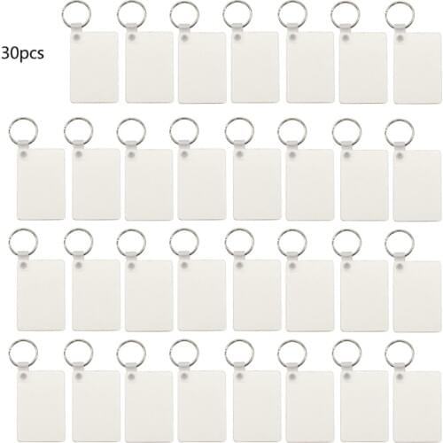 30Pcs Wooden Hardboard Keychains Blank Rectangle MDF Keychains Sublimation Heat Transfer Keychains Kit Jewelry Making