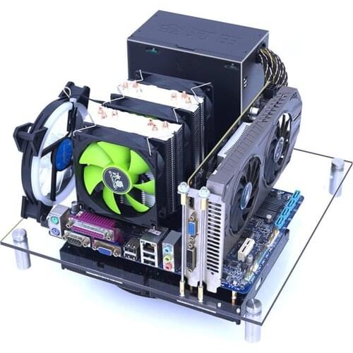 35 x 35cm DIY Open PC Case Router Bracket Full Transparent Acrylic Sheet ATX Simple Open Motherboard Bracket with 2 Fan