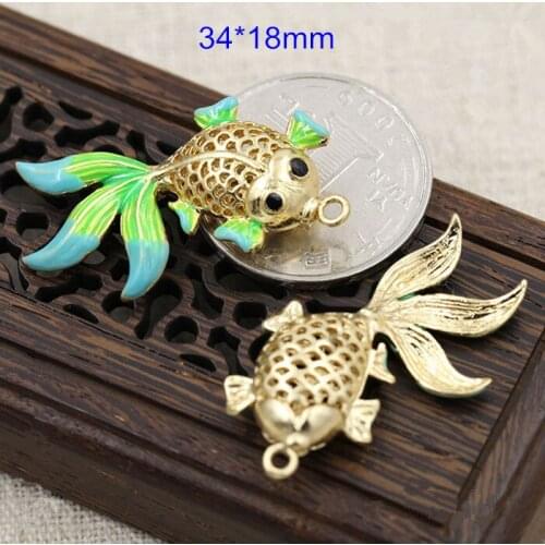 4 pcs Colorized Goldfish Pendant,34*18mm Brass Casting 3D Goldfish,Filigree Brass Goldfish Charms For Jewelry Making,Handmade