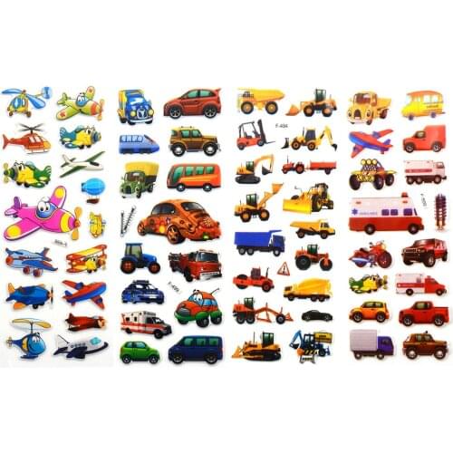 5pcs 3D Cartoon Transport Cars Stickers Kids Classic Toys Bubble Sticker School Reward Gift Decoration Stationery Stickers