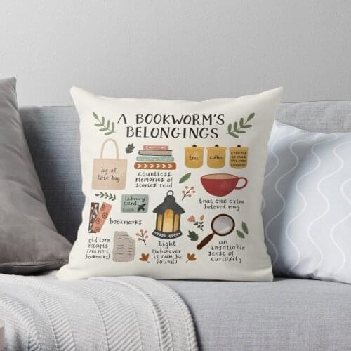 A Bookworms Belongings Throw Pillow Cushion Cover Polyester throw pillows case on sofa home living room car seat decor 45x45cm