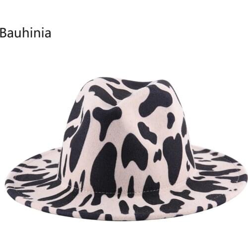 Bauhinia Unisex Flat Brim Wool Felt Jazz Fedora Hats Spotted Ladies Woolen Hat Panama Solid Felt Fedoras Hat