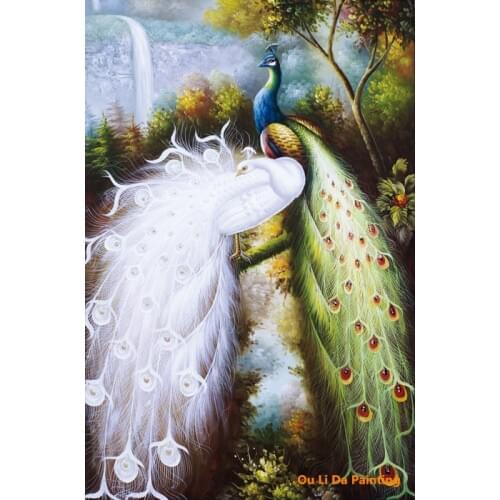 Free shipping classical male and female peacock tree landscape oil painting canvas painting prints on canvas decoration picture