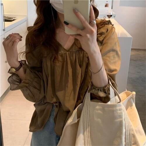 Alien Kitty Sweet Ruffles Blouses Streetwear Sunscreen Solid Casual 2021 New Chic Elegant Thin OL Shirts Women Tops Blusas Mujer