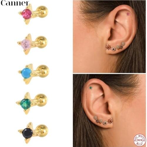 CANNER 925 Sterling Silver 5 Colors Four-claw Crystal Gem Piercing Ear Studs Boys And Girls Stud Earrings For DIY Party Earrings