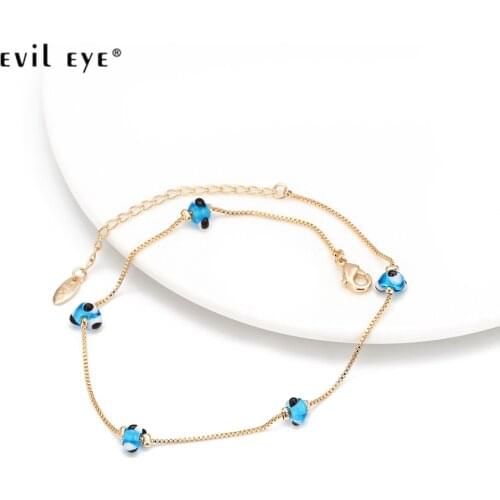 EVIL EYE Gold Silver Color Foot Chain Ankle Bracelet Copper Adjustable Turkish Eye Bead Anklet Jewelry for Women Girls BE25