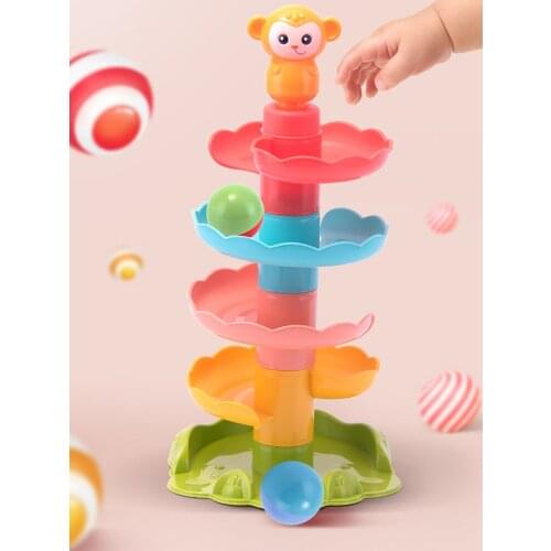 Childrens Puzzle Stacking Track Rolling Ball Tower Baby Fun Early Education Building Blocks Children 3D Maze Rolling Ball Toys