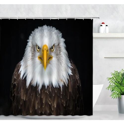 Wild Animal Eagle Shower Curtain White Brown Feather Black Background Personality Decor Home Fabric Bathroom Curtains With Hooks