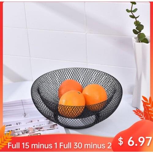 Nordic Double Layered Metal Basket Geometric Fruit Vegetable Storage Basket Hollow Out Bowl Kitchen Storage Container Desktop