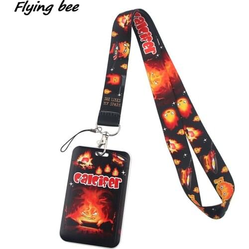 Flyingbee X1644 Anime Demon Fireball Lanyard Credit Card ID Holder Bag Student Women Travel Bank Bus Business Card Cover Badge