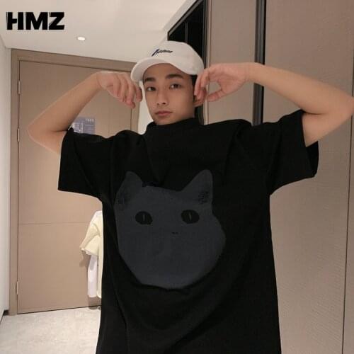 HMZ New Summer Men T Shirt 2021 Fashion Cat T Shirt Mens Oversized Hip Hop half Sleeve Casual Cotton Mens Streetwear Top Tees