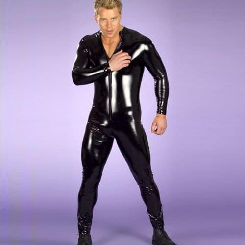Hot Sexy Lingerie Men Latex Catsuit Faux Leather Bondage Bodysuit Leotard Unitard Fetish Costumes Erotic Lingerie Plus Size
