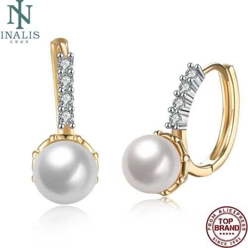 INALIS Copper Clip Earrings For Women Artificial Pearl Inlaid With Zircon Romantic Clip Earrings Party Fine Jewelry Simple Gift