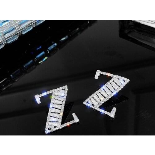 Individual Design Letter Z Ear Studs All-matching Exaggerated Luxurious Mosaic Full Rhinestone Premium Texture Stud Earrings