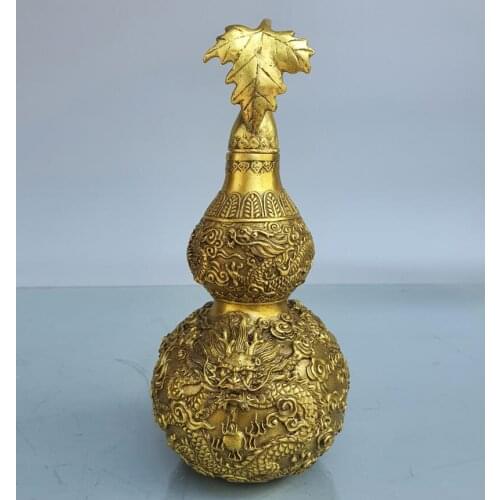 China brass dragon Pattern gourd crafts statue