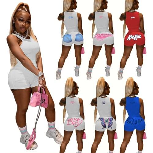 Echoine 2021 Women Party Cotton Two Piece Set Snack Booty Shorts and Crop Tank Top Sporty Summer Clothes Tracksuits Sweat Suits